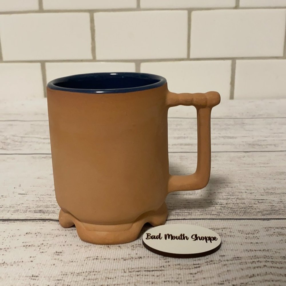 Vintage Frankoma Unglazed Pottery Terracotta Mug with Navy Interior